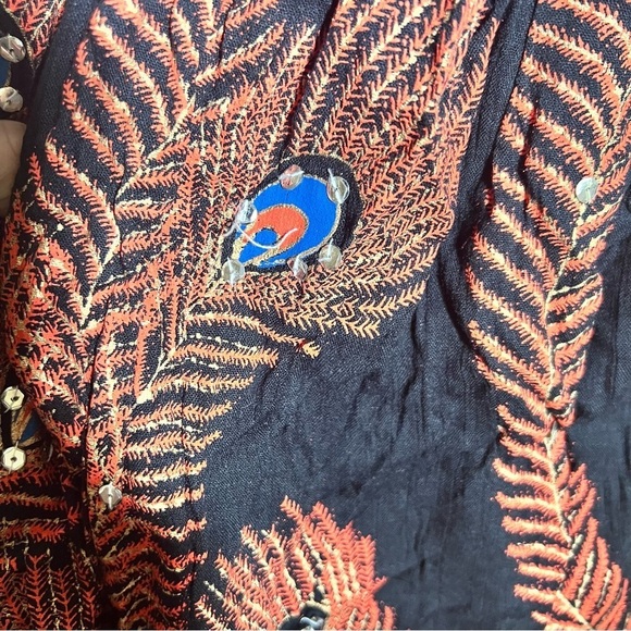 Cassee's Black Orange Strapless Peacock Sequin Dress Large - Picture 9 of 11